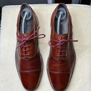 Cole Haan British Tan Leather Lace Up Oxfords with Cap Toe.
